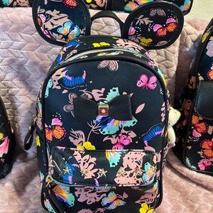 NEW! Medium Backpack, Butterfly Pattern, With Micky Ears - Black